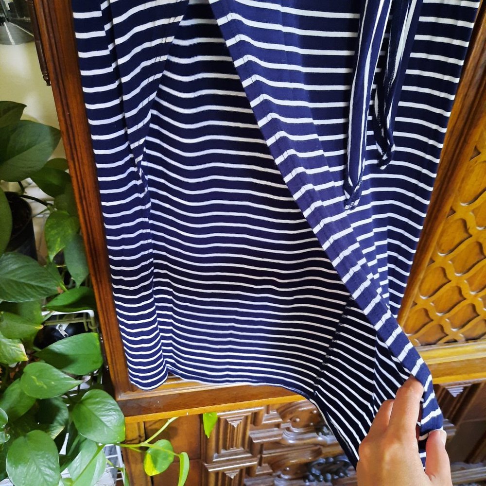 Micro-Striped Tie Wrap Maxi Skirt - Navy/White, Size S - Picture 6 of 16